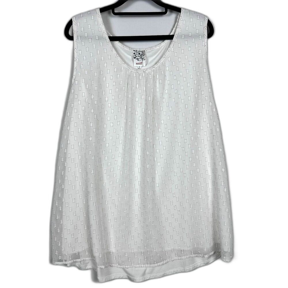 NAIF Shirt Plus Sz 1X - 14/16 Cream Metallic Gold Thread Tank Top